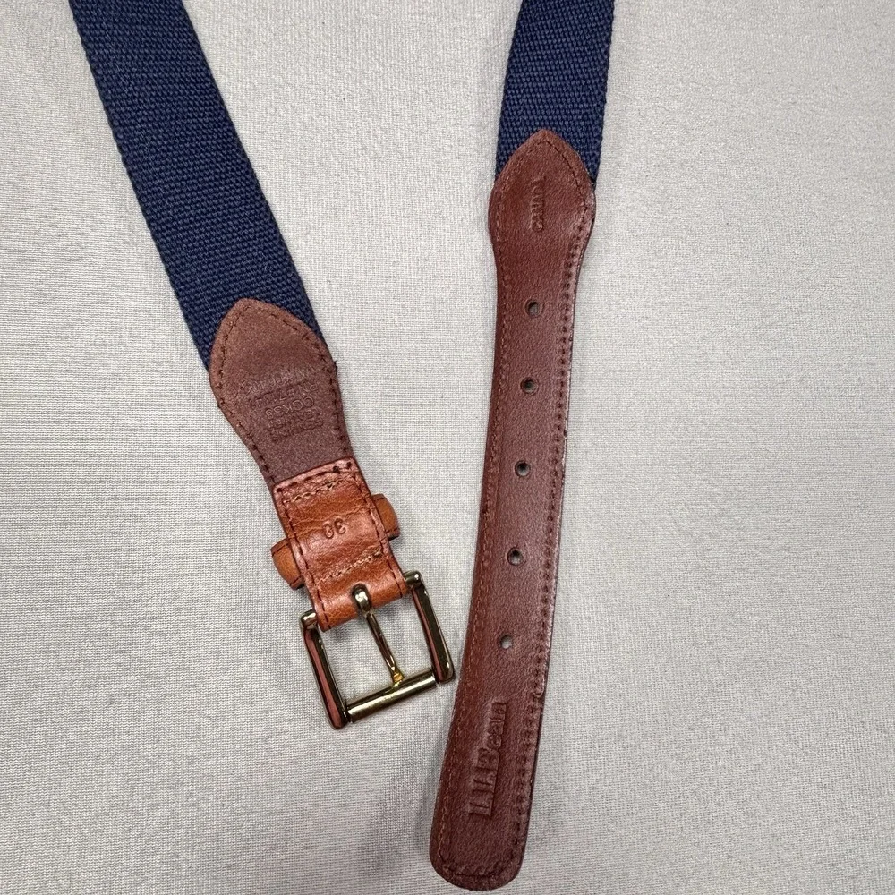 LL Bean Belt Men's 38 Brown Pebbled Leather Brass Buckle Lobsters Preppy Casual
